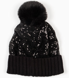 Pom Pom Hat - Black, Sequin