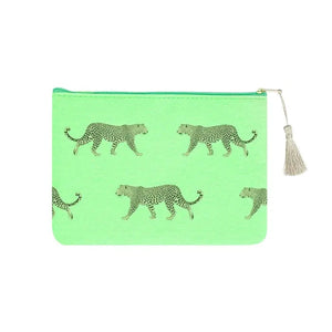 Bolsa de maquillaje con estampado de leopardo verde neón