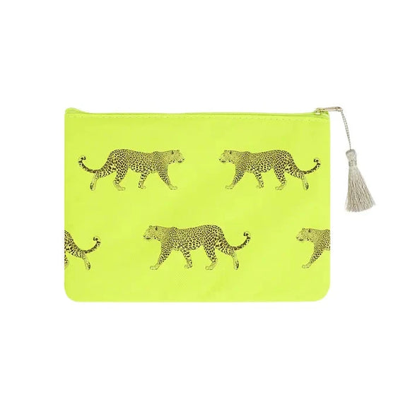 Neon Yellow Leopard Makeup bag