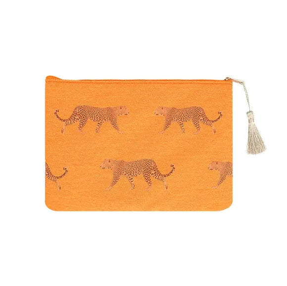 Bolsa de maquillaje con estampado de leopardo en color naranja neón