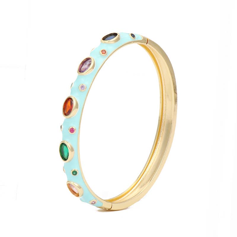 Green Inlaid Cubic Zirconia Enamel Bangle