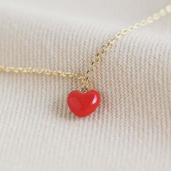 Tiny Red Enamel HeartNecklace