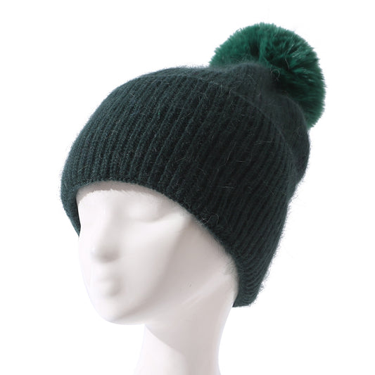 Wool Hat with Pom Pom - Dark Green