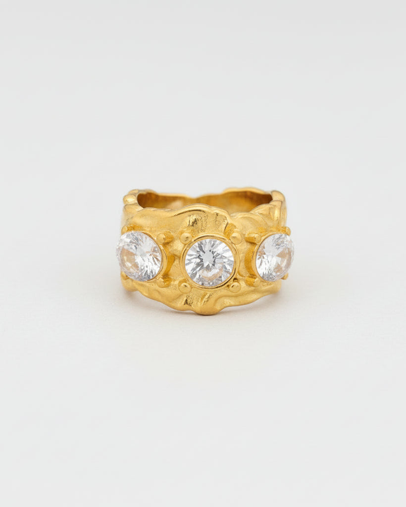 Organic Texture Sparkle Ring - Gold Plated Statement Band