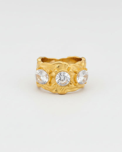 Organic Texture Sparkle Ring - Gold Plated Statement Band