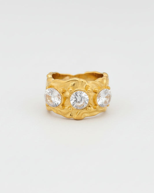 Organic Texture Sparkle Ring - Gold Plated Statement Band