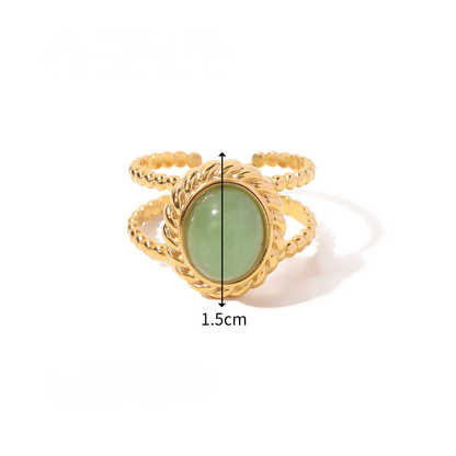 18K Gold-plated Adjustable Ring with pale green stone