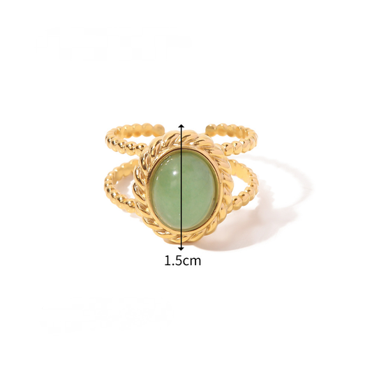 18K Gold-plated Adjustable Ring with pale green stone