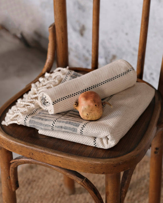 Peshtemal Hand Towel - Cream/Black
