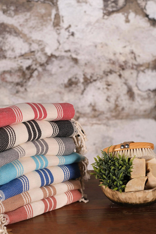 Striped Turkish Cotton Peshtemal Bath Beach Gym Spa Towel - Blue