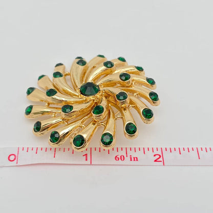 Green Rhinestone Hollow Flower Shape Brooch