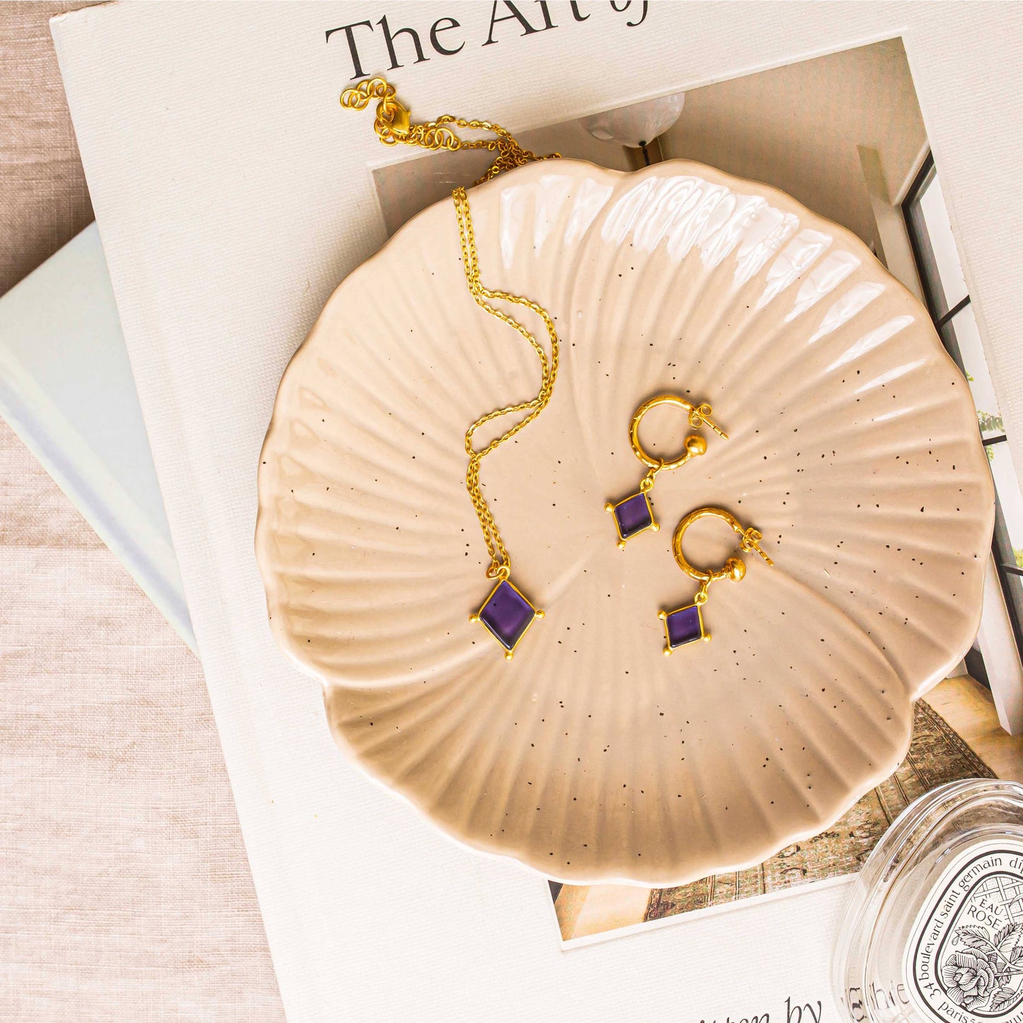 Iolite Diamond Charm Earrings