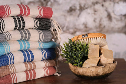 Striped Turkish Cotton Peshtemal Bath Beach Gym Spa Towel - Blue