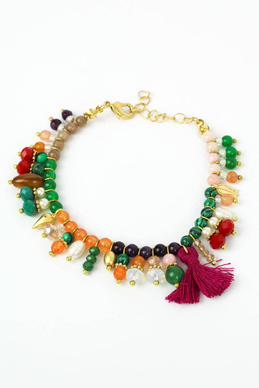Beaded Charm & Tassel Bracelet