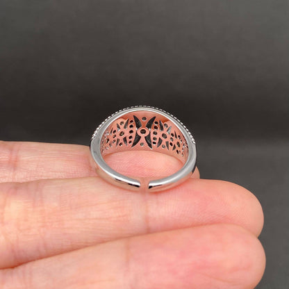 Rhinestone Inlaid Hollow Silver Tone Ring