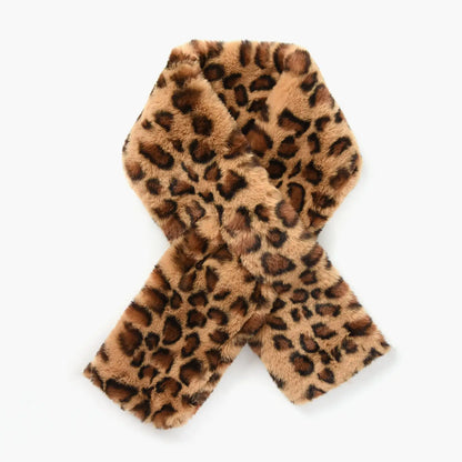 Short faux fur scarf - Brown Leopard