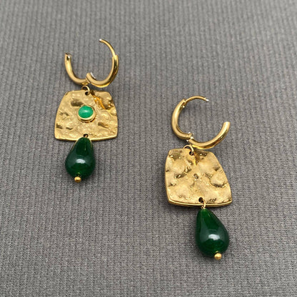Green & Gold Aventurine Square Huggie Earrings