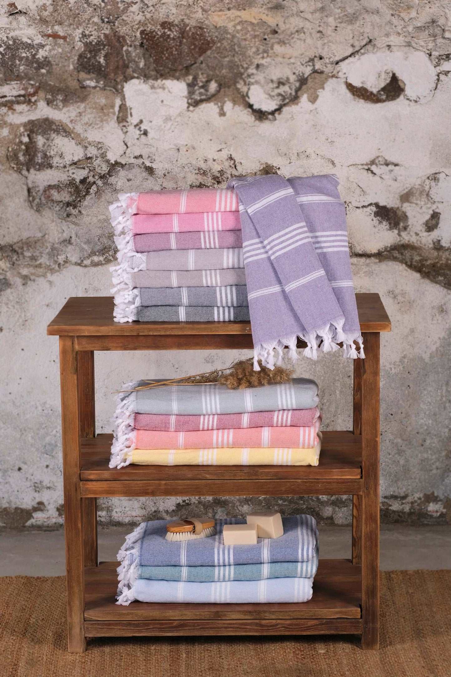 Turkish Cotton Towel - Green and White Stripe