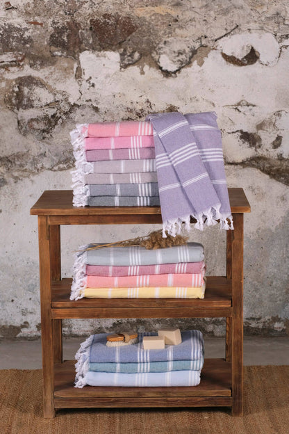 Turkish Cotton Towel - Green and White Stripe