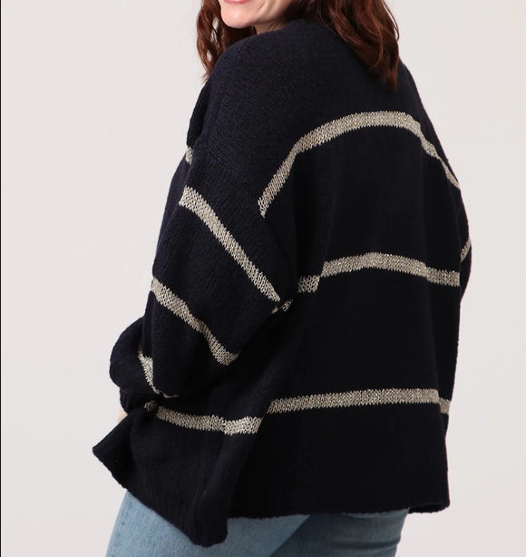 Navy with Gold Stripe Cardigan