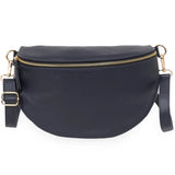 Sac bandoulière demi-lune en cuir bleu marine 