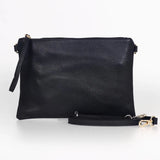 Navy Blue Large Leather Wristlet Clutch Bag