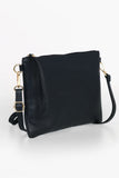 Navy Blue Large Leather Wristlet Clutch Bag