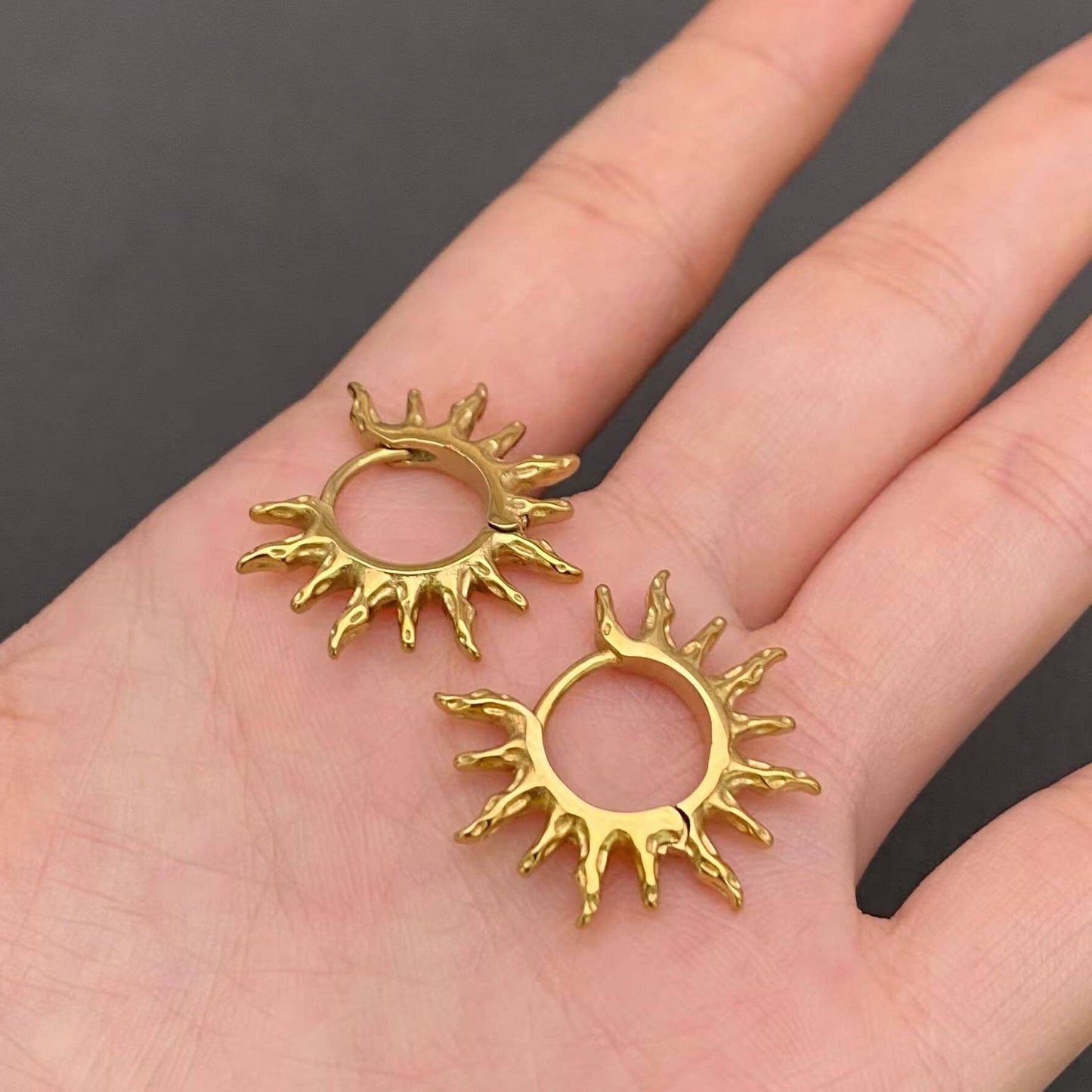 18K Gold Plated Sun Huggie Earrings