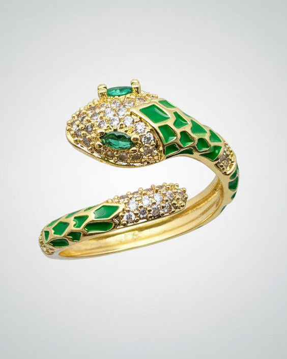 Enamel Snake Adjustable Cocktail Rings with Inlaid Cubic Zirconia