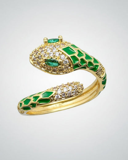 Enamel Snake Adjustable Cocktail Rings with Inlaid Cubic Zirconia