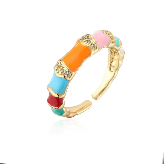 Colour Pop Gold Plated Inlaid Cubic Zirconia Enamel Ring