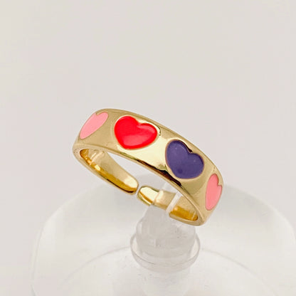 Enamel Flower Hearts Ring