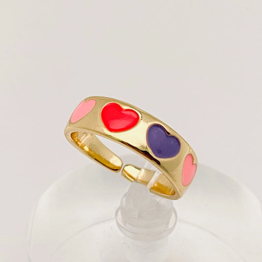 Enamel Flower Hearts Ring