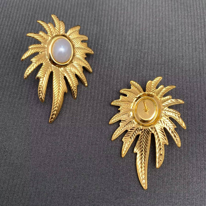 Pearl Inlaid Leaves 18K Gold Plated Earrings
