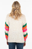 Cream Cardigan with striped sleeves