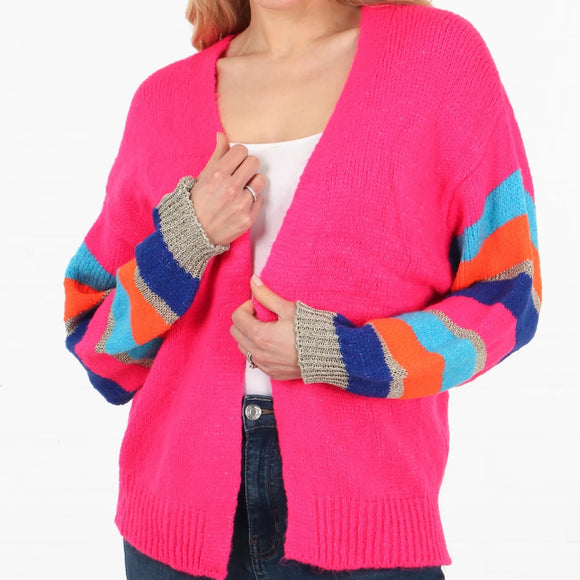 Pink Cardigan with striped sleeves