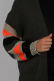 Khaki Cardigan with striped sleeves