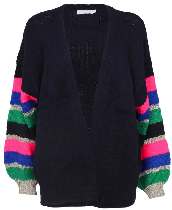 Navy Cardigan with striped sleeves
