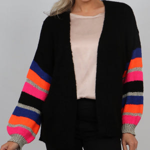 Black Cardigan with striped sleeves