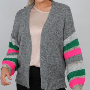 Grey Cardigan with striped sleeves