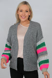 Grey Cardigan with striped sleeves