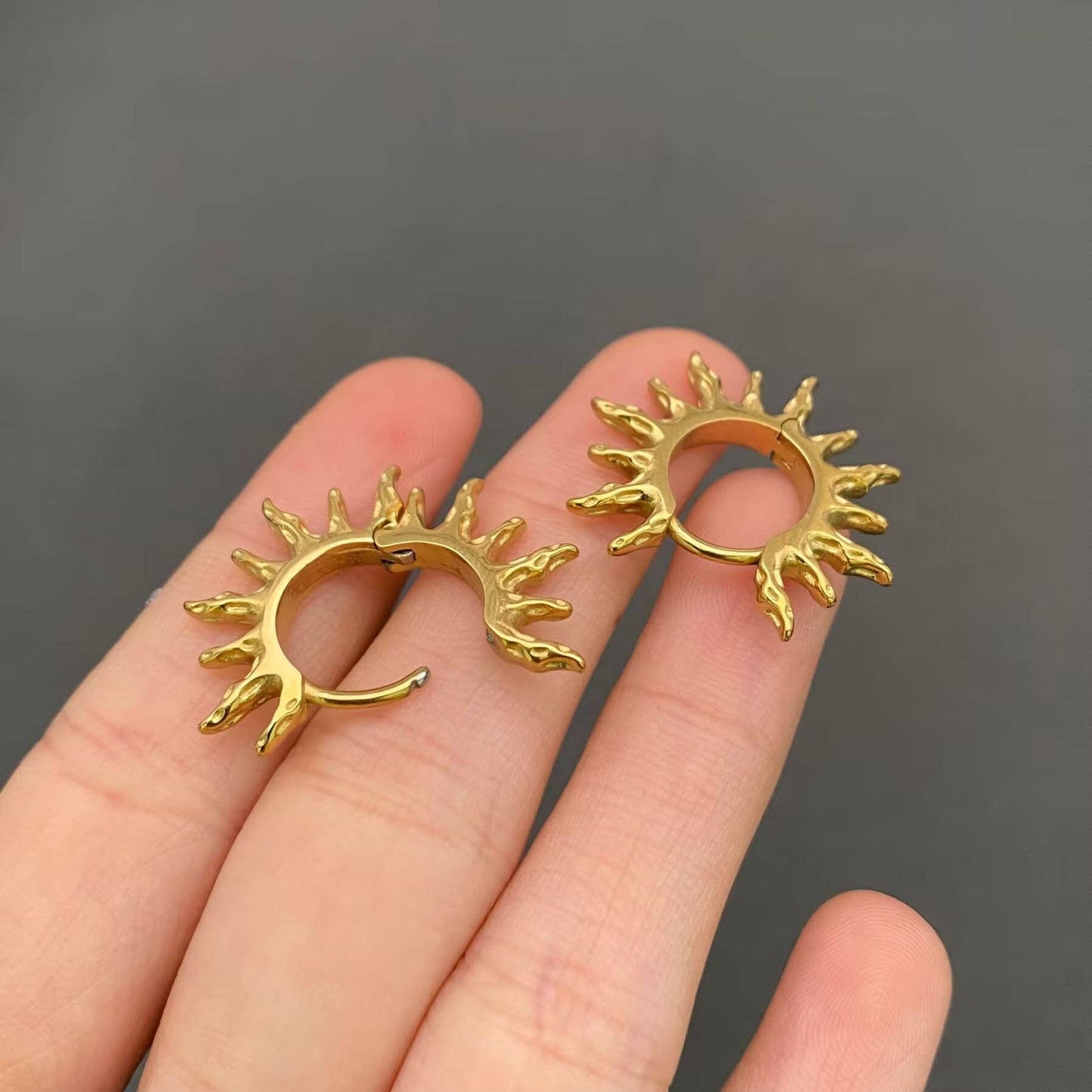18K Gold Plated Sun Huggie Earrings