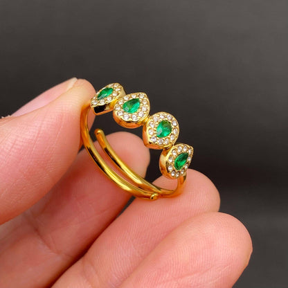 Zircon Inlaid 18K Gold Plated S.Steel Adjustable Ring - FGS: Blue