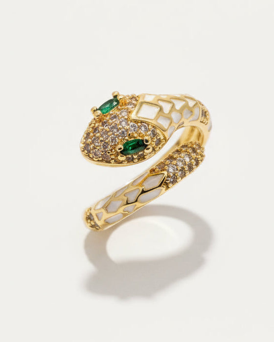 Enamel Snake Adjustable Cocktail Rings with Inlaid Cubic Zirconia