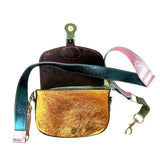 Multicolour Metallic Shoulder Bag - Blue and Gold