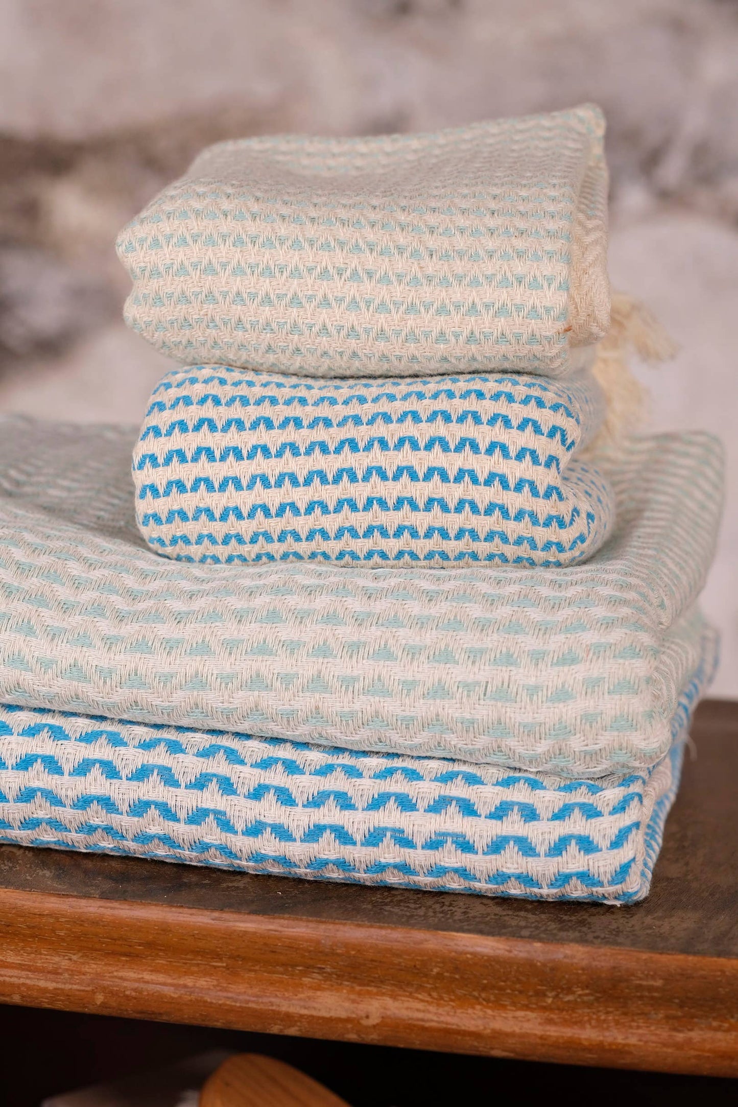 Cream and Mint Turkish Hand Towel