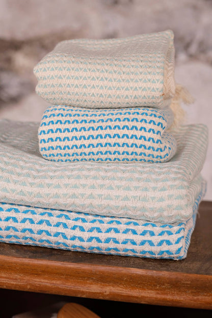 Cream and Mint Turkish Hand Towel