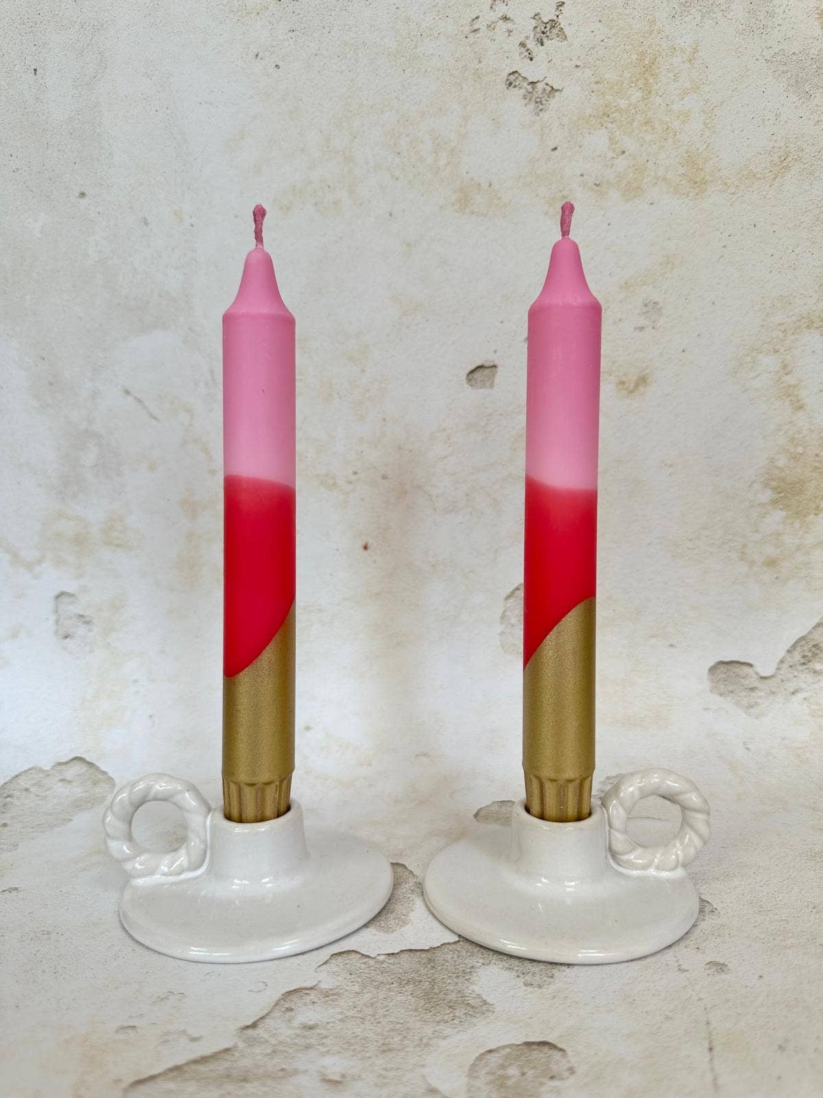 Hand Dipped Pink, Red & Gold Valentines Day Dinner Candles 