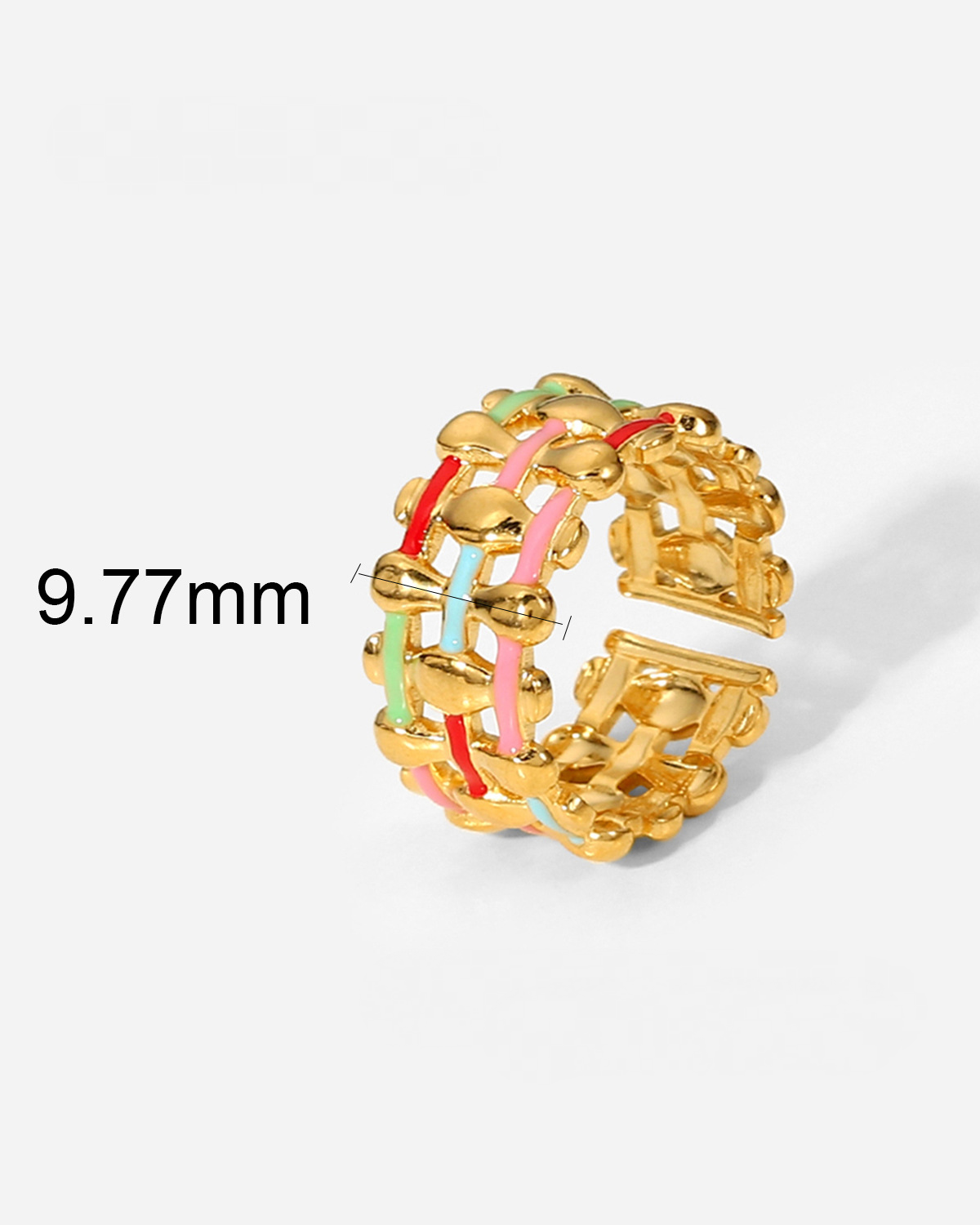 Woven enamel ring in gold - adjustable gold plated