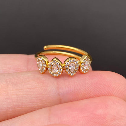 Zircon Inlaid 18K Gold Plated S.Steel Adjustable Ring - FGS: Blue